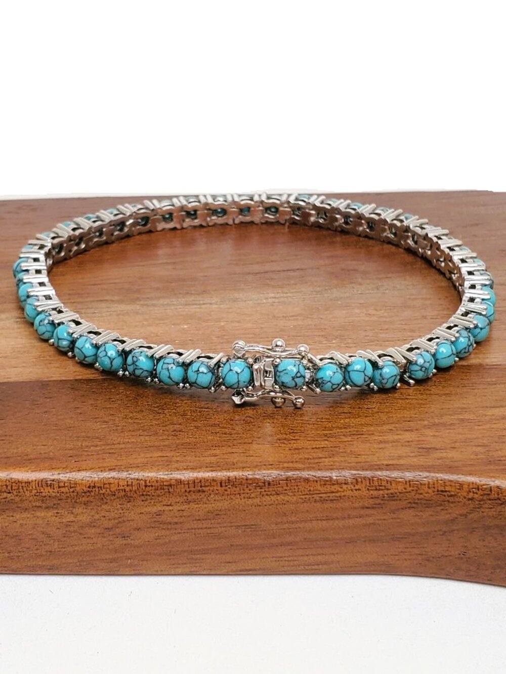 925 Sterling Silver 8" Womens Natural Turquoise Gemstone Tennis Bracelet Jewelry